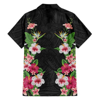 Hawaii Tropical Flowers Family Matching Long Sleeve Bodycon Dress and Hawaiian Shirt Black Polynesian Tattoo Art LT05 - Polynesian Pride