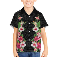 Hawaii Tropical Flowers Family Matching Long Sleeve Bodycon Dress and Hawaiian Shirt Black Polynesian Tattoo Art LT05 Son's Shirt Black - Polynesian Pride