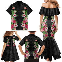 Hawaii Tropical Flowers Family Matching Mermaid Dress and Hawaiian Shirt Black Polynesian Tattoo Art LT05 - Polynesian Pride