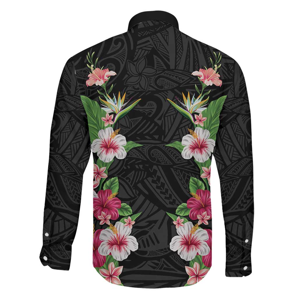 Hawaii Tropical Flowers Family Matching Mermaid Dress and Hawaiian Shirt Black Polynesian Tattoo Art LT05 - Polynesian Pride