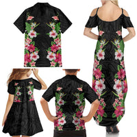 Hawaii Tropical Flowers Family Matching Summer Maxi Dress and Hawaiian Shirt Black Polynesian Tattoo Art LT05 - Polynesian Pride