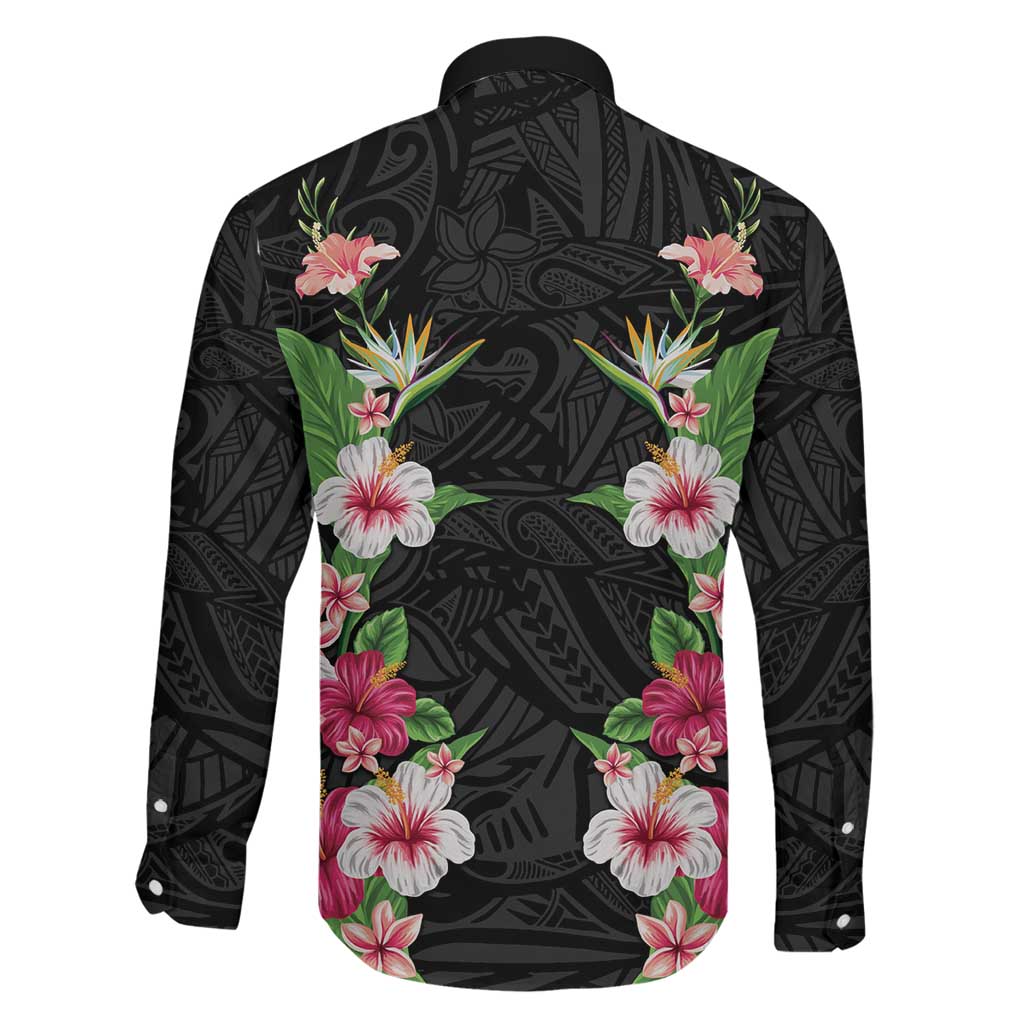 Hawaii Tropical Flowers Family Matching Summer Maxi Dress and Hawaiian Shirt Black Polynesian Tattoo Art LT05 - Polynesian Pride