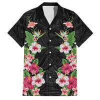 Hawaii Tropical Flowers Family Matching Tank Maxi Dress and Hawaiian Shirt Black Polynesian Tattoo Art LT05 Dad's Shirt - Short Sleeve Black - Polynesian Pride