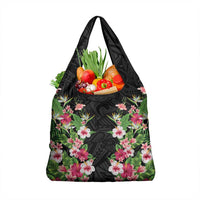 Hawaii Tropical Flowers Grocery Bag Black Polynesian Tattoo Art