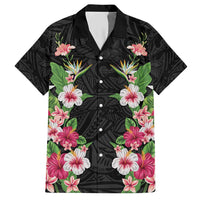 Hawaii Tropical Flowers Hawaiian Shirt Black Polynesian Tattoo Art