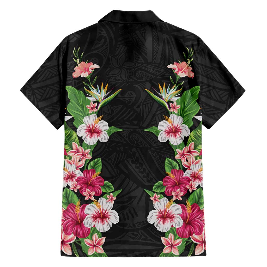 Hawaii Tropical Flowers Hawaiian Shirt Black Polynesian Tattoo Art