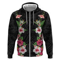 Hawaii Tropical Flowers Hoodie Black Polynesian Tattoo Art