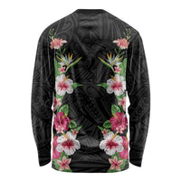 Hawaii Tropical Flowers Long Sleeve Shirt Black Polynesian Tattoo Art