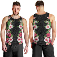 Hawaii Tropical Flowers Men Tank Top Black Polynesian Tattoo Art