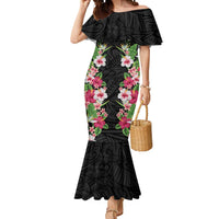 Hawaii Tropical Flowers Mermaid Dress Black Polynesian Tattoo Art LT05 Women Black - Polynesian Pride