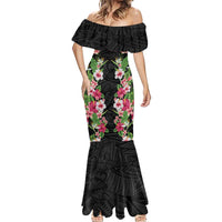 Hawaii Tropical Flowers Mermaid Dress Black Polynesian Tattoo Art LT05 - Polynesian Pride