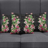 Hawaii Tropical Flowers Pillow Cover Black Polynesian Tattoo Art