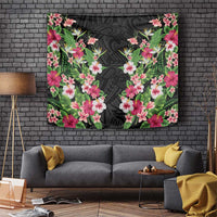 Hawaii Tropical Flowers Tapestry Black Polynesian Tattoo Art