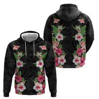Hawaii Tropical Flowers Zip Hoodie Black Polynesian Tattoo Art