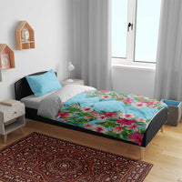 Hawaii Tropical Flowers Bedding Set Sky Blue Polynesian Tattoo Art