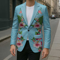 Hawaii Tropical Flowers Blazer Sky Blue Polynesian Tattoo Art