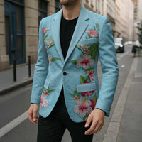 Hawaii Tropical Flowers Blazer Sky Blue Polynesian Tattoo Art