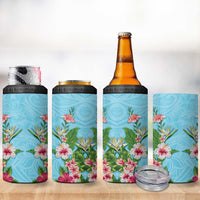 Hawaii Tropical Flowers 4 in 1 Can Cooler Tumbler Sky Blue Polynesian Tattoo Art