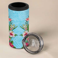 Hawaii Tropical Flowers 4 in 1 Can Cooler Tumbler Sky Blue Polynesian Tattoo Art