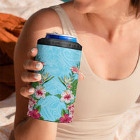 Hawaii Tropical Flowers 4 in 1 Can Cooler Tumbler Sky Blue Polynesian Tattoo Art