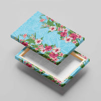 Hawaii Tropical Flowers Canvas Wall Art Sky Blue Polynesian Tattoo Art
