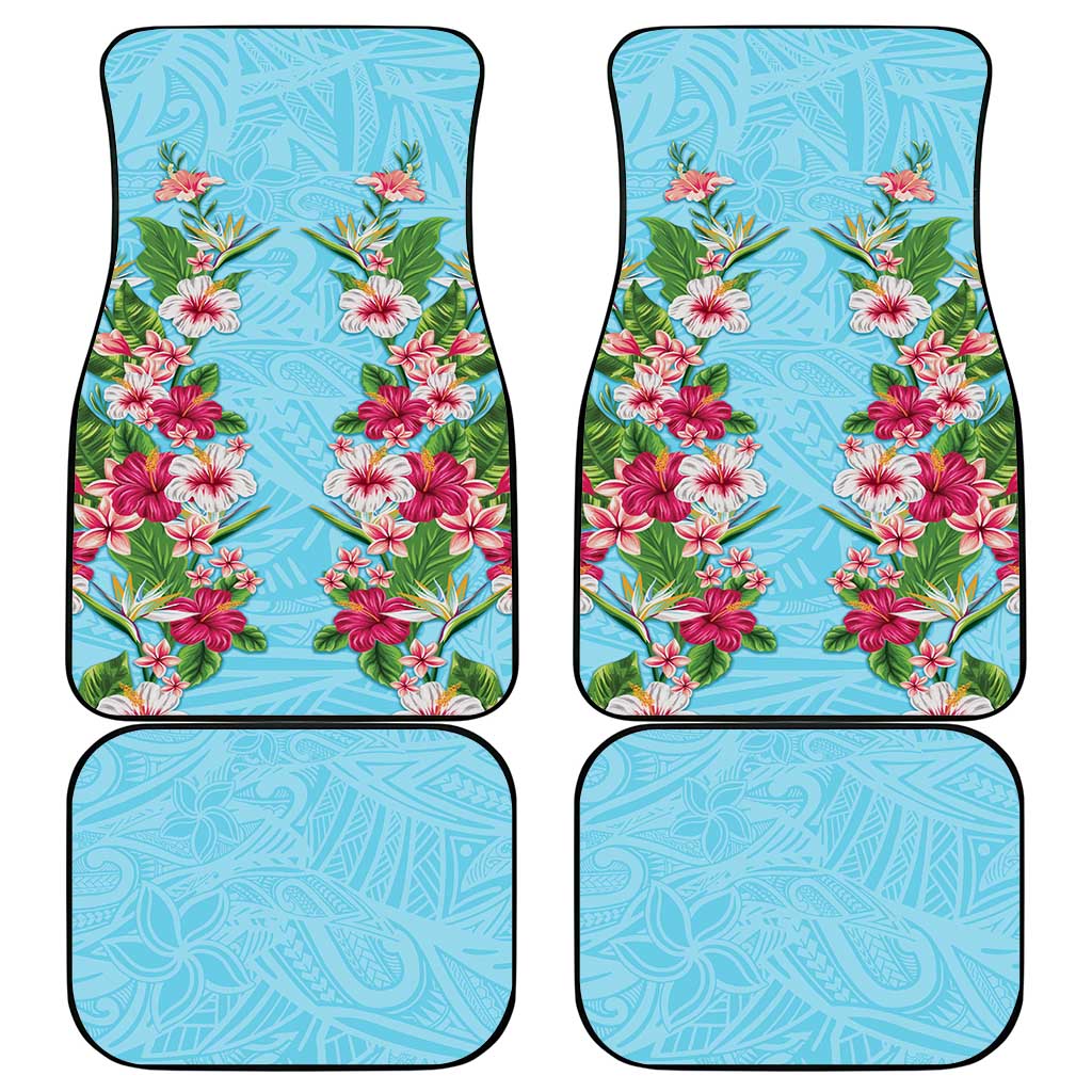 Hawaii Tropical Flowers Car Mats Sky Blue Polynesian Tattoo Art