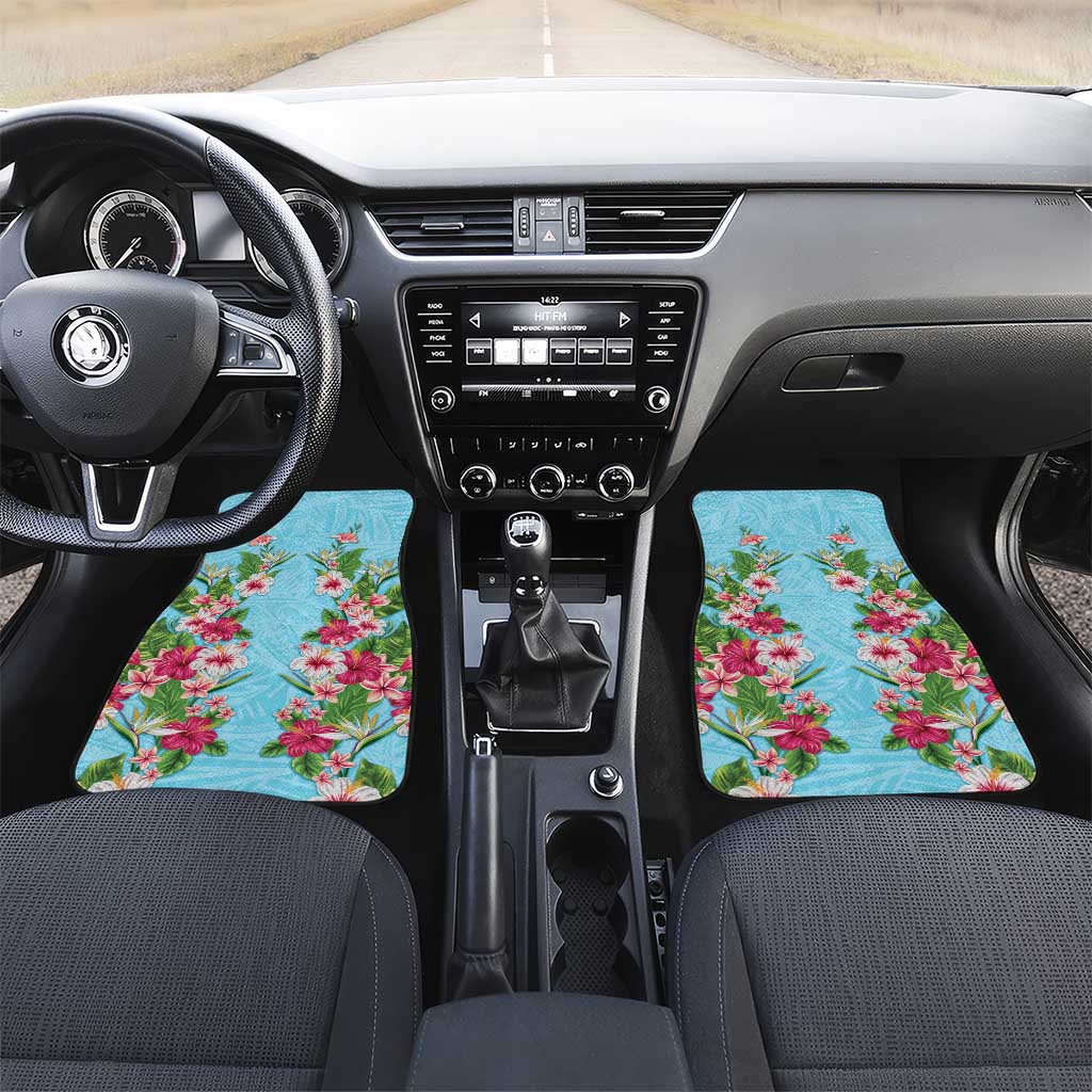Hawaii Tropical Flowers Car Mats Sky Blue Polynesian Tattoo Art