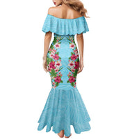 Hawaii Tropical Flowers Family Matching Mermaid Dress and Hawaiian Shirt Sky Blue Polynesian Tattoo Art LT05 - Polynesian Pride