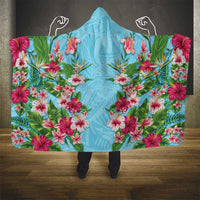 Hawaii Tropical Flowers Hooded Blanket Sky Blue Polynesian Tattoo Art