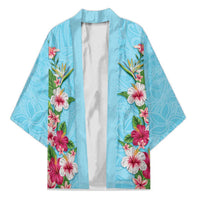 Hawaii Tropical Flowers Kimono Sky Blue Polynesian Tattoo Art