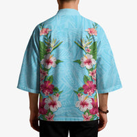 Hawaii Tropical Flowers Kimono Sky Blue Polynesian Tattoo Art