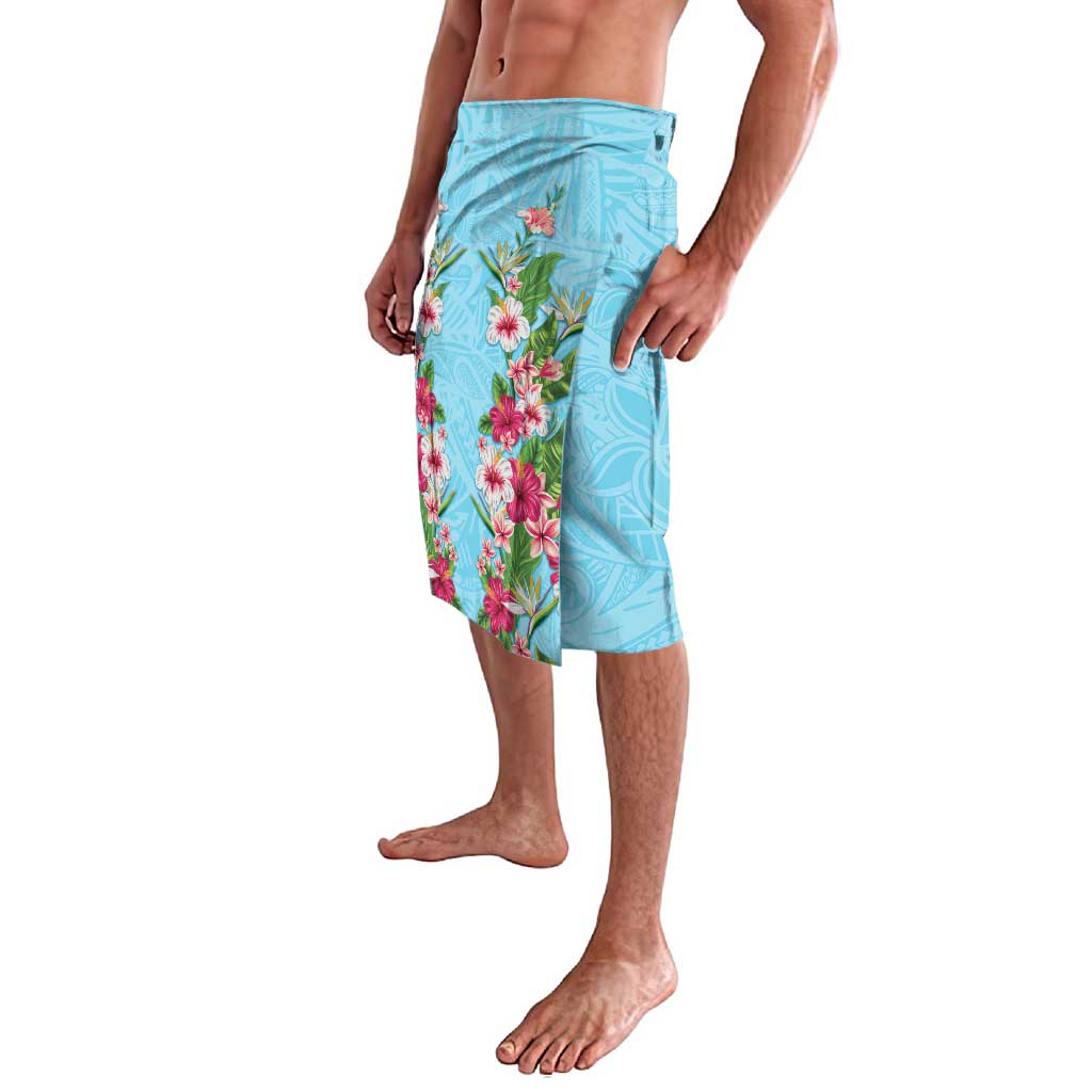 Hawaii Tropical Flowers Lavalava Sky Blue Polynesian Tattoo Art