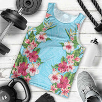 Hawaii Tropical Flowers Men Tank Top Sky Blue Polynesian Tattoo Art
