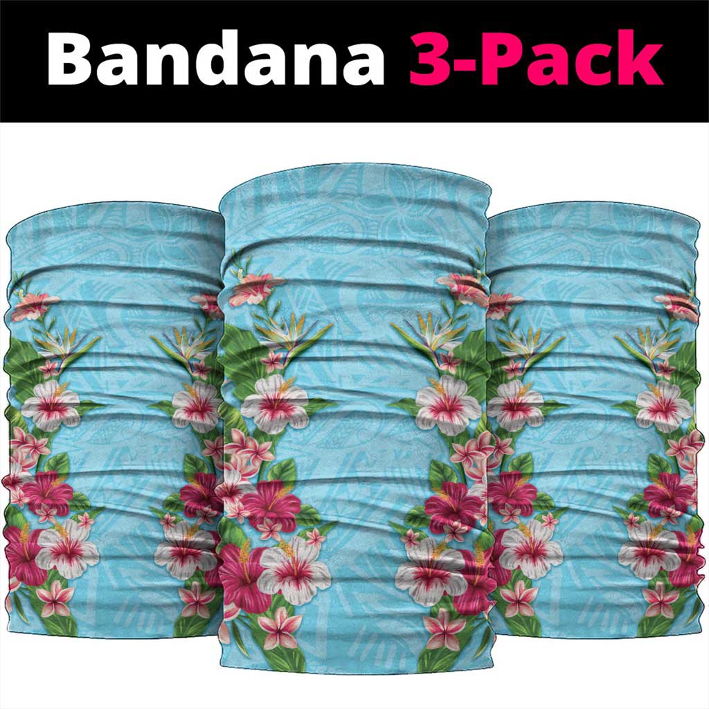Hawaii Tropical Flowers Neck Gaiter Sky Blue Polynesian Tattoo Art