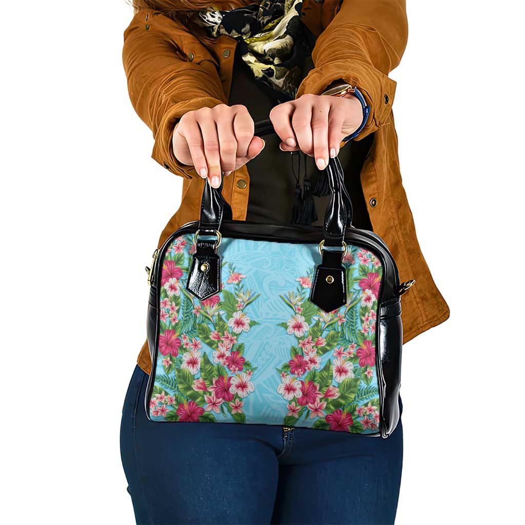 Hawaii Tropical Flowers Shoulder Handbag Sky Blue Polynesian Tattoo Art LT05 One Size Blue - Polynesian Pride