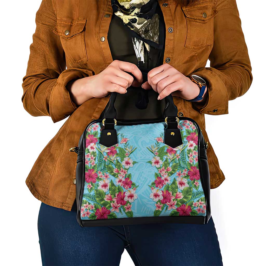 Hawaii Tropical Flowers Shoulder Handbag Sky Blue Polynesian Tattoo Art LT05 - Polynesian Pride