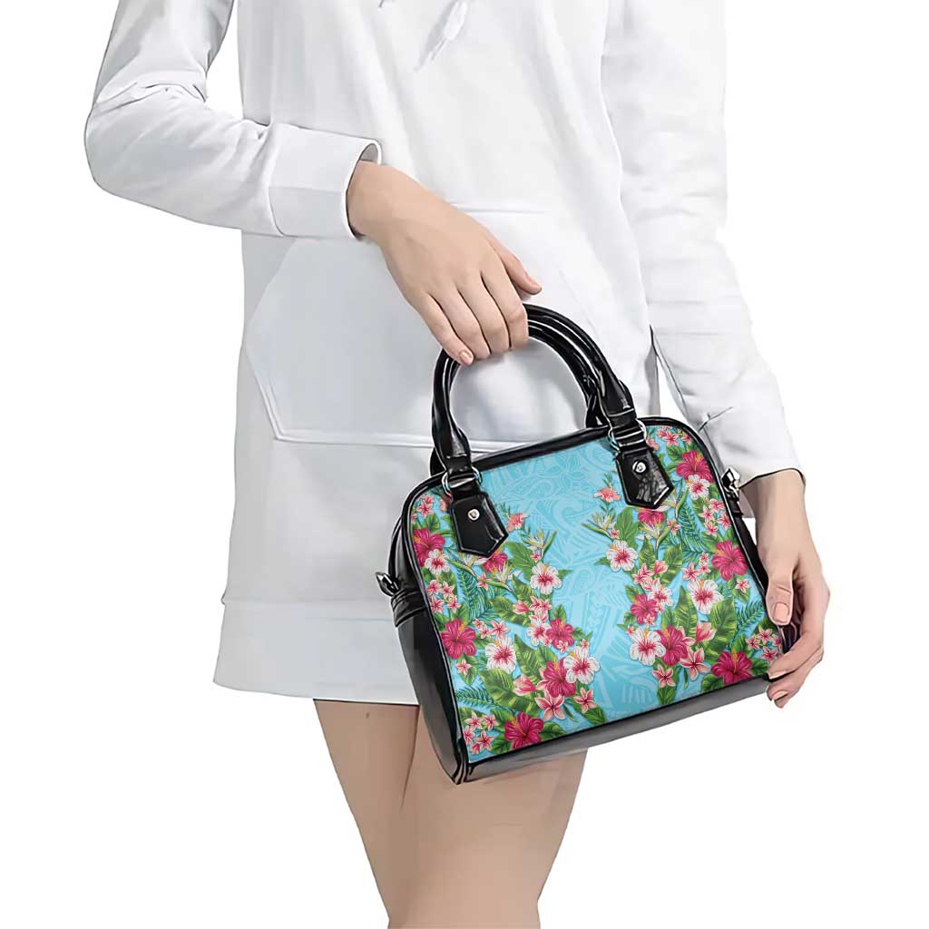 Hawaii Tropical Flowers Shoulder Handbag Sky Blue Polynesian Tattoo Art LT05 - Polynesian Pride