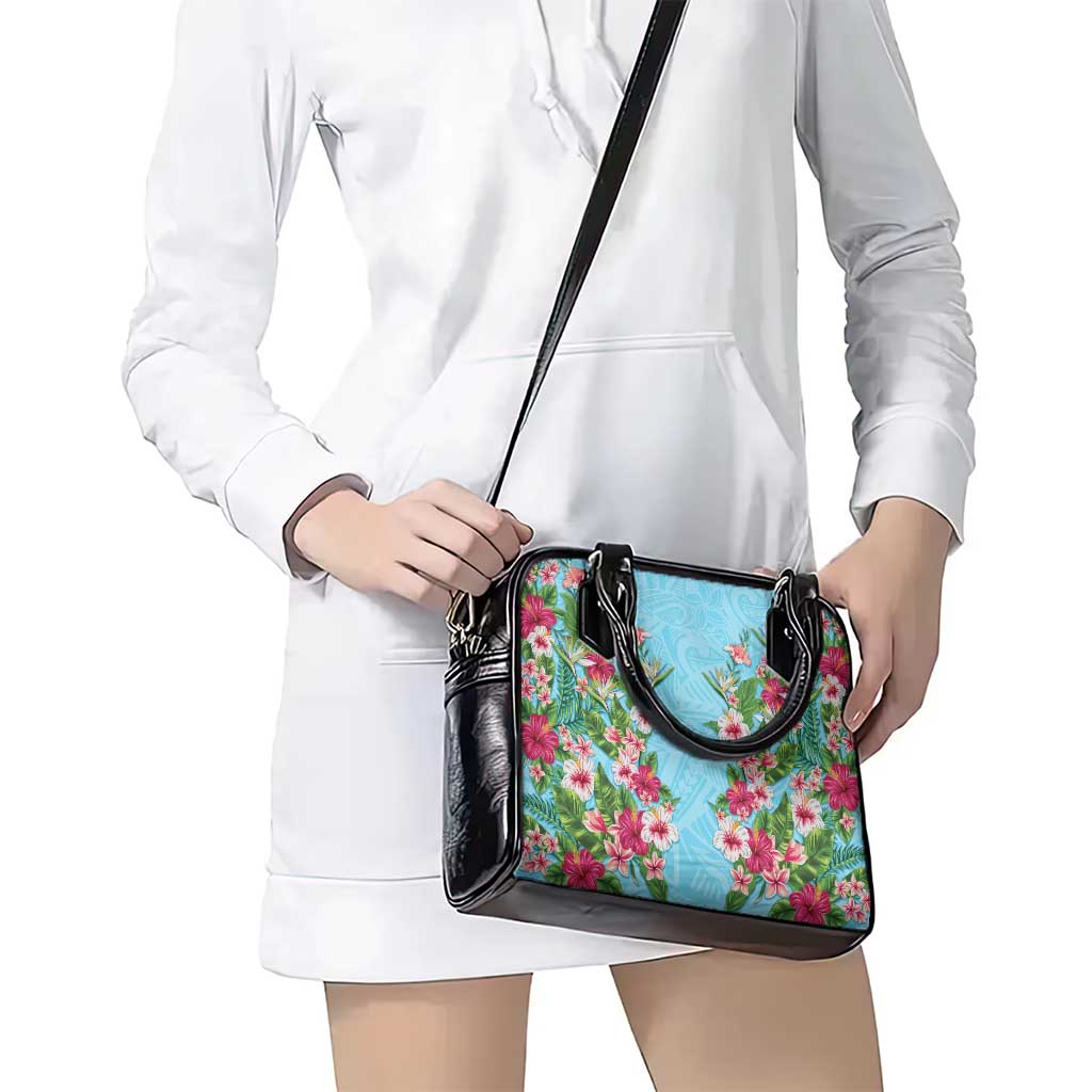 Hawaii Tropical Flowers Shoulder Handbag Sky Blue Polynesian Tattoo Art LT05 - Polynesian Pride