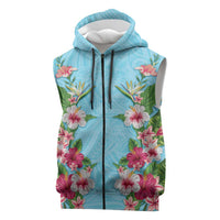 Hawaii Tropical Flowers Sleeveless Zip Hoodie Sky Blue Polynesian Tattoo Art LT05 Blue - Polynesian Pride