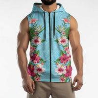 Hawaii Tropical Flowers Sleeveless Zip Hoodie Sky Blue Polynesian Tattoo Art LT05 - Polynesian Pride