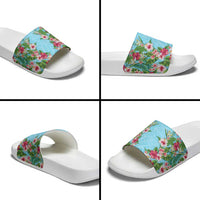 Hawaii Tropical Flowers Slide Sandals Sky Blue Polynesian Tattoo Art