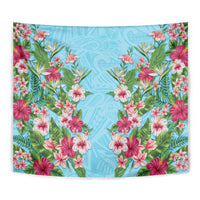 Hawaii Tropical Flowers Tapestry Sky Blue Polynesian Tattoo Art