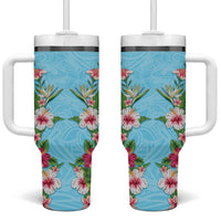 Hawaii Tropical Flowers Tumbler With Handle Sky Blue Polynesian Tattoo Art LT05 One Size: 40 oz Blue - Polynesian Pride