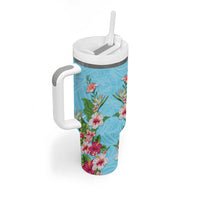Hawaii Tropical Flowers Tumbler With Handle Sky Blue Polynesian Tattoo Art LT05 - Polynesian Pride