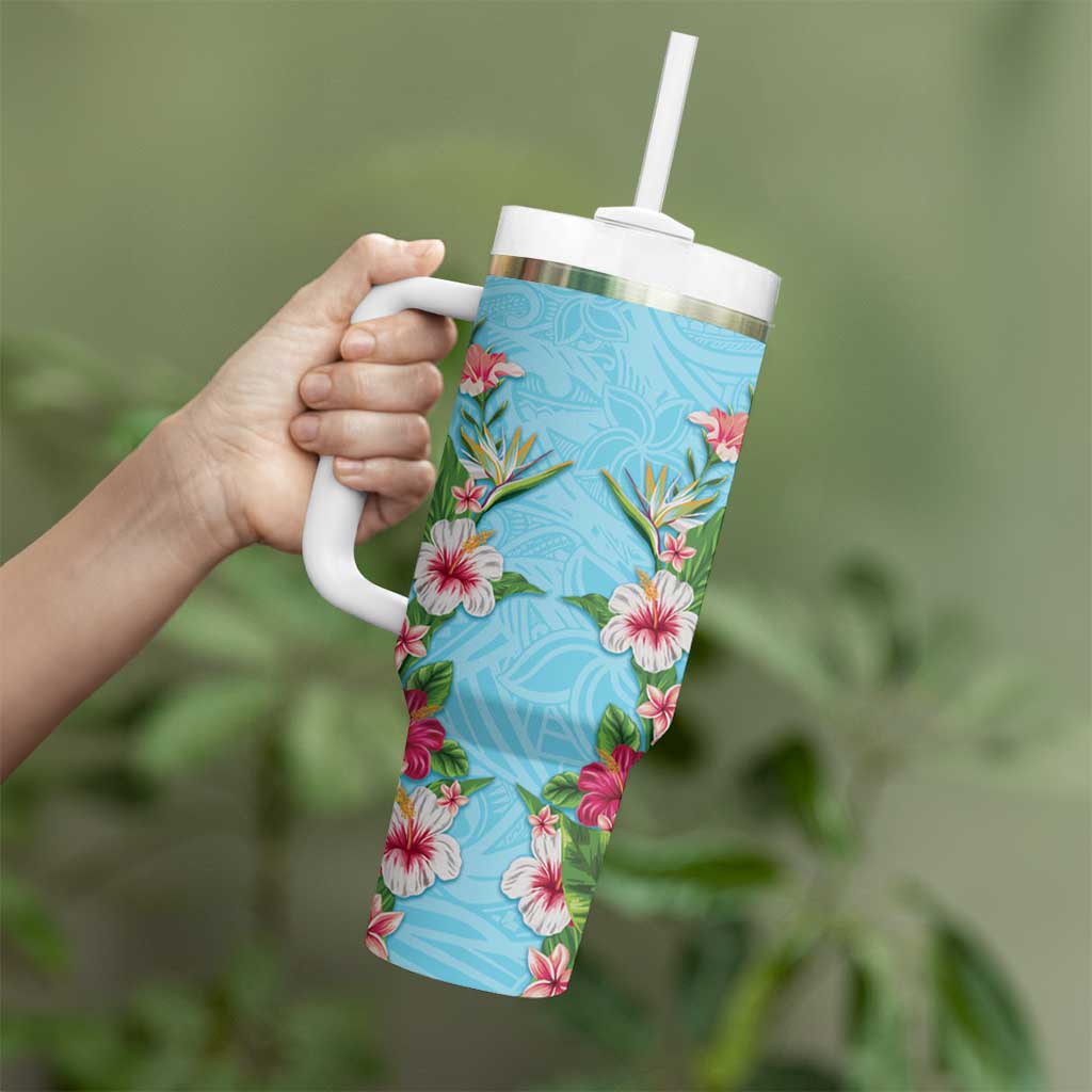 Hawaii Tropical Flowers Tumbler With Handle Sky Blue Polynesian Tattoo Art LT05 - Polynesian Pride