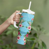 Hawaii Tropical Flowers Tumbler With Handle Sky Blue Polynesian Tattoo Art LT05 - Polynesian Pride