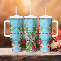 Hawaii Tropical Flowers Tumbler With Handle Sky Blue Polynesian Tattoo Art LT05 - Polynesian Pride