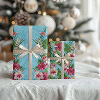 Hawaii Tropical Flowers Wrapping Paper Sky Blue Polynesian Tattoo Art