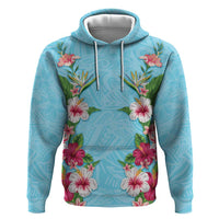 Hawaii Tropical Flowers Zip Hoodie Sky Blue Polynesian Tattoo Art