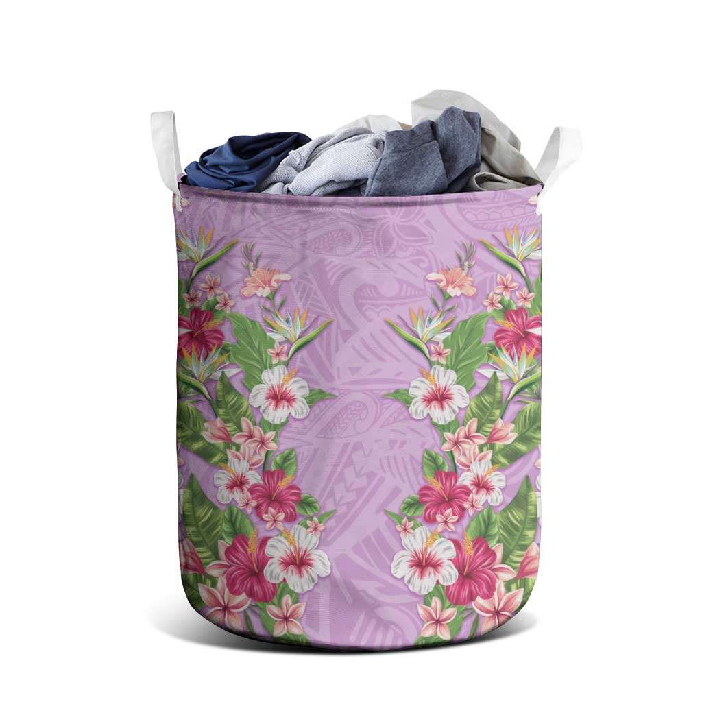 Hawaii Tropical Flowers Laundry Basket Lavender Polynesian Tattoo Art